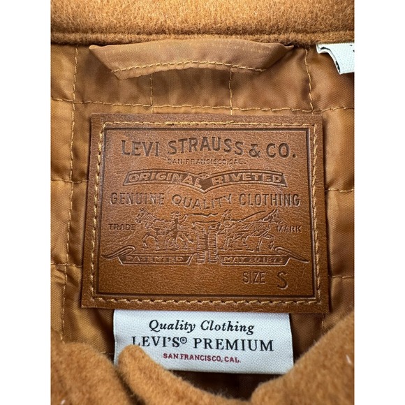 Levis Premium Jacket Womens Small Brown Trucker Quilted Lined Snap Wool A1739 - Picture 4 of 14